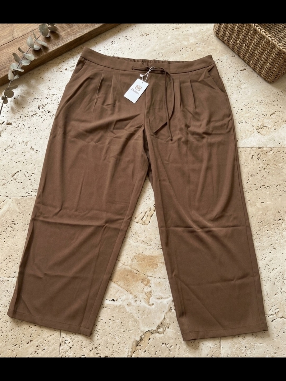 Women's Brown Pull‑On Pants with Drawstring Waist